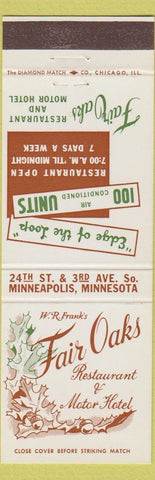 Matchbook Cover - Fair Oaks Restaurant Motor Hotel Minneapolis MN