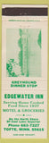 Matchbook Cover - Edgewater Inn Tofte MN grocery Greyhound bus WORN