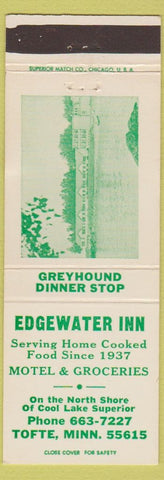 Matchbook Cover - Edgewater Inn Tofte MN grocery Greyhound bus WORN