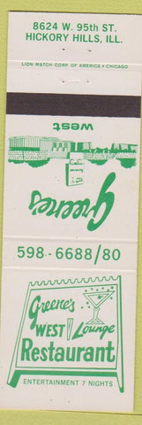 Matchbook Cover - Greene's West Restaurant Lounge Hickory Hills IL