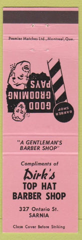 Matchbook Cover - Dirk's Top Hat Barber Shop Sarnia ON