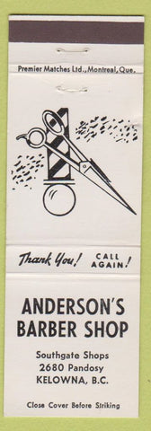 Matchbook Cover - Anderson's Barber Shop Kelowna BC