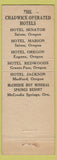Matchbook Cover - Chadwick Hotles Salem Medford Eugene Grants Pass OR