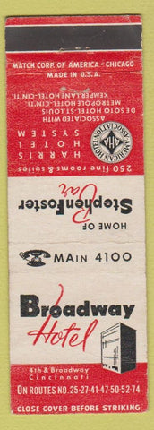 Matchbook Cover - Broadway Hotel Cincinnati OH WEAR