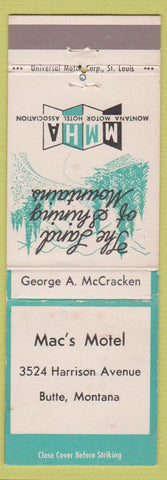 Matchbook Cover - Mac's Motel Butte MT