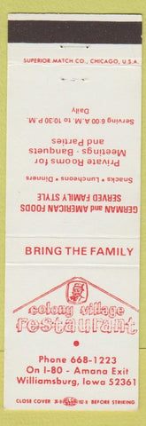 Matchbook Cover - Colony Village Restaurant Williamsburg IA