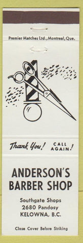 Matchbook Cover - Anderson's Barber Shop Kelowna BC