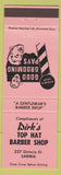 Matchbook Cover - Dirk's Top Hat Barber Shop Sarnia ON