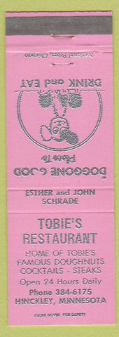 Matchbook Cover - Tobie's Restaurant Hinckley MN