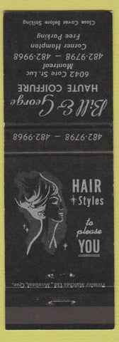 Matchbook Cover - Bill and George Haute Coiffure Montreal QC Salon girlie