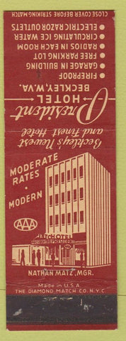 Matchbook Cover - President Hotel Beckley WV WEAR