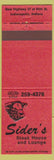 Matchbook Cover - Sider's Steak House Lounge Indianapolis IN
