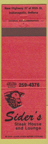 Matchbook Cover - Sider's Steak House Lounge Indianapolis IN