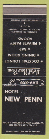 Matchbook Cover - Hotel New Penn New Castle PA