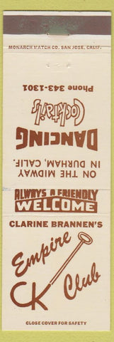 Matchbook Cover - Clarine Brannen's Empire Club Durham CA