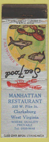 Matchbook Cover - Manhattan Restaurant Clarksburg WV