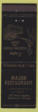 Matchbook Cover - Major Restaurant Westmont IL