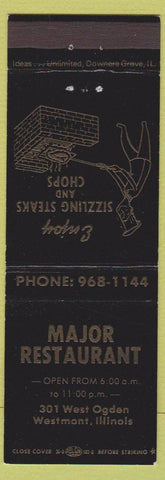 Matchbook Cover - Major Restaurant Westmont IL