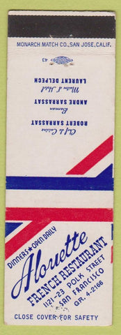 Matchbook Cover - Alouette French Restaurant San Francisco CA