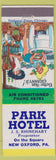 Matchbook Cover - Park Hotel New Oxford PA hillbilly
