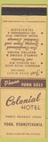 Matchbook Cover - Colonial Hotel York PA