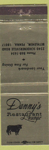 Matchbook Cover - Danny's Restaurant Lounge Bethlehem PA