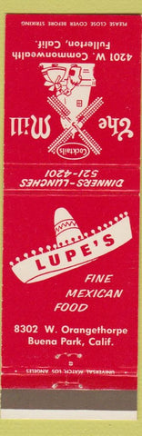 Matchbook Cover - The Mill Fullerton CA Lupe's Mexican food Buena Park CA