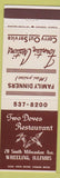 Matchbook Cover - Two Doves Restaurant Wheeling IL