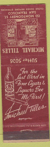 Matchbook Cover - Michael Tilles cigars liquor San Francisco CA