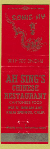 Matchbook Cover - Ah Sing's Chinese Restaurant Palm Springs CA WEAR