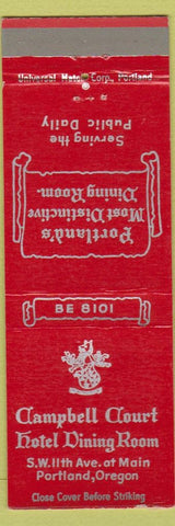 Matchbook Cover - Campbell Court Hotel Dining Room Portland OR WEAR