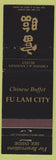 Matchbook Cover - Fu Lam City Chinese Buffet Cambridge London ON Moncton NB