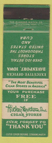 Matchbook Cover - Hickey Freeman  Cigar Stores Davenport IA headquarters