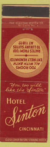 Matchbook Cover - Hotel Sinton Cincinnati OH WEAR red