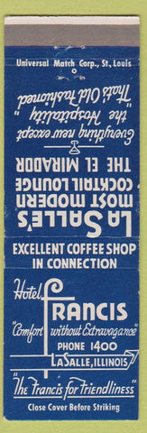 Matchbook Cover - Hotel Francis LaSalle IL low phone #