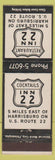 Matchbook Cover - Restaurant 22 Inn Harrisburg PA