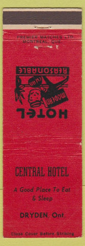 Matchbook Cover - Central Hotel Dryden ON