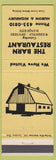Matchbook Cover - Barn Restaurant London ON yellow