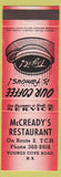 Matchbook Cover - McCready's rEstaurant Youngs Cove Road NB