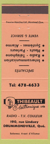 Matchbook Cover - Thibeault Electronics Drummondville QC
