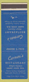 Matchbook Cover - Carman's Restaurant Saint John NB Italian
