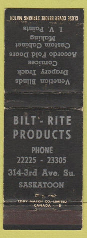 Matchbook Cover - Bilt Rite Products Blinds Cabinets Saskatoon SK WORN