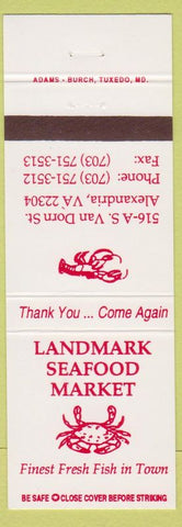 Matchbook Cover - Landmark Seafood Market Alexandria VA lobster crab