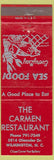 Matchbook Cover - Carmen Restaurant Wilmington NC lobster
