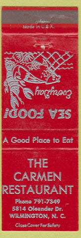 Matchbook Cover - Carmen Restaurant Wilmington NC lobster