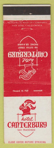 Matchbook Cover - Hotel Canterbury San Francisco CA knight WORN BACK