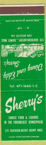 Matchbook Cover - Sherry's Restaurant Quincy MA