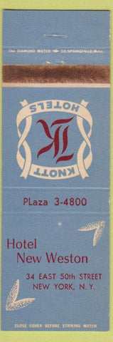 Matchbook Cover - Hotel New Weston New York City WORN STRIKER