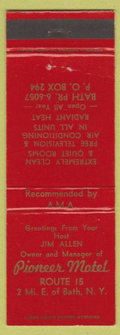 Matchbook Cover - Pioneer Motel Bath NY