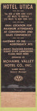 Matchbook Cover - Hotel Utica NY